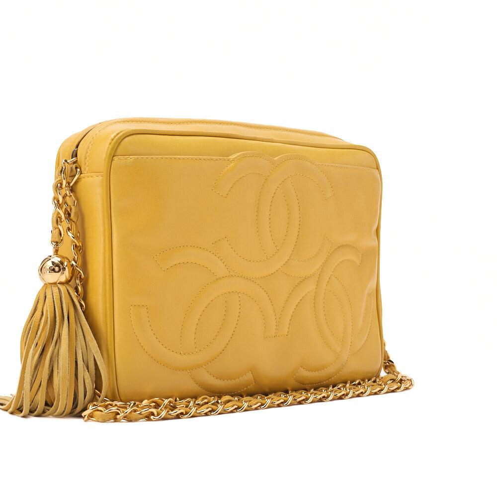 CHANEL Shoulder Bag, Matelasse Outside Flap Fringe Chain, Lambskin, Black, Gold-Tone Hardware, Pre-Owned