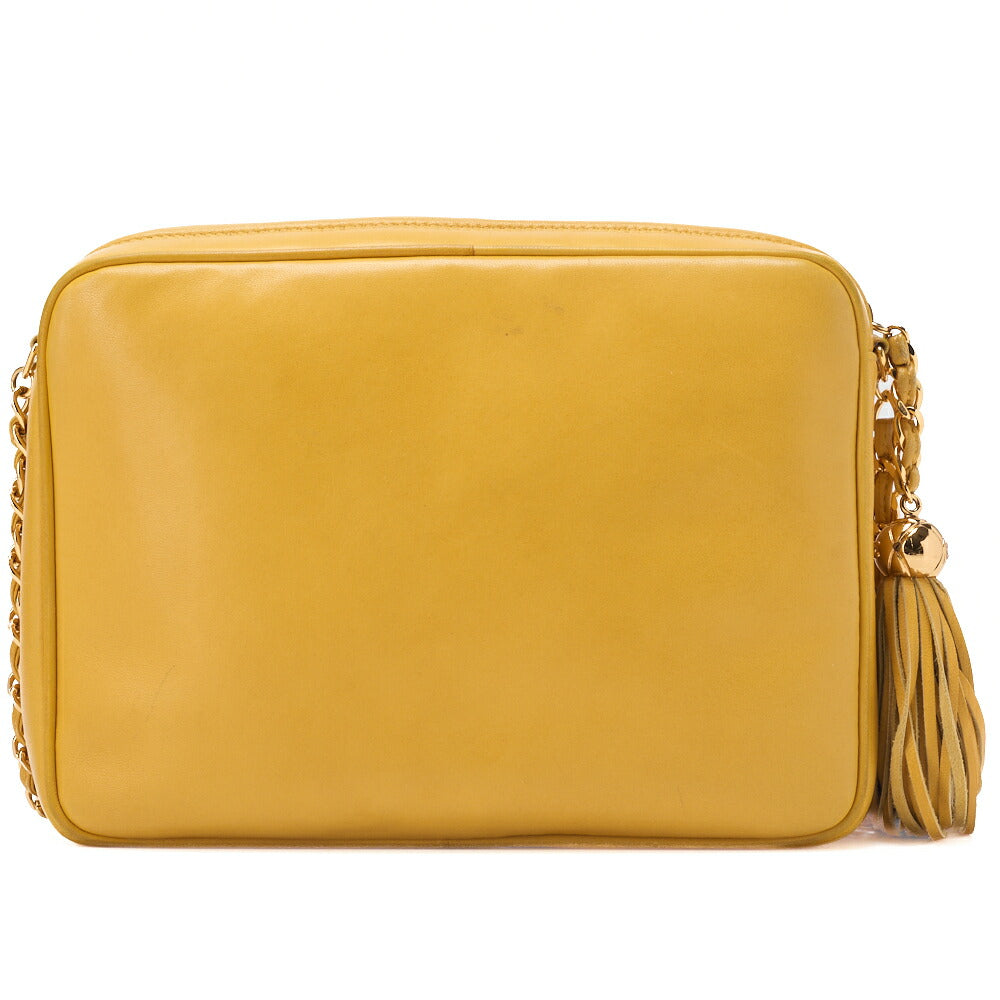 CHANEL Shoulder Bag, Matelasse Outside Flap Fringe Chain, Lambskin, Black, Gold-Tone Hardware, Pre-Owned