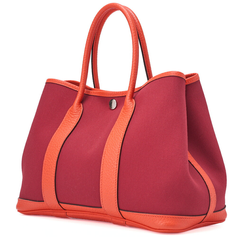 HERMES Garden Party TPM Tote Bag Toile Officer Rouge Grenat Silver-Tone Hardware Pre-Owned