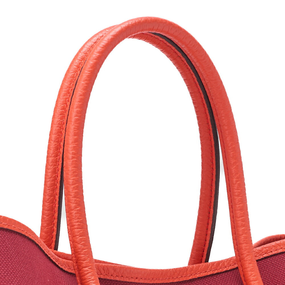 HERMES Garden Party TPM Tote Bag Toile Officer Rouge Grenat Silver-Tone Hardware Pre-Owned