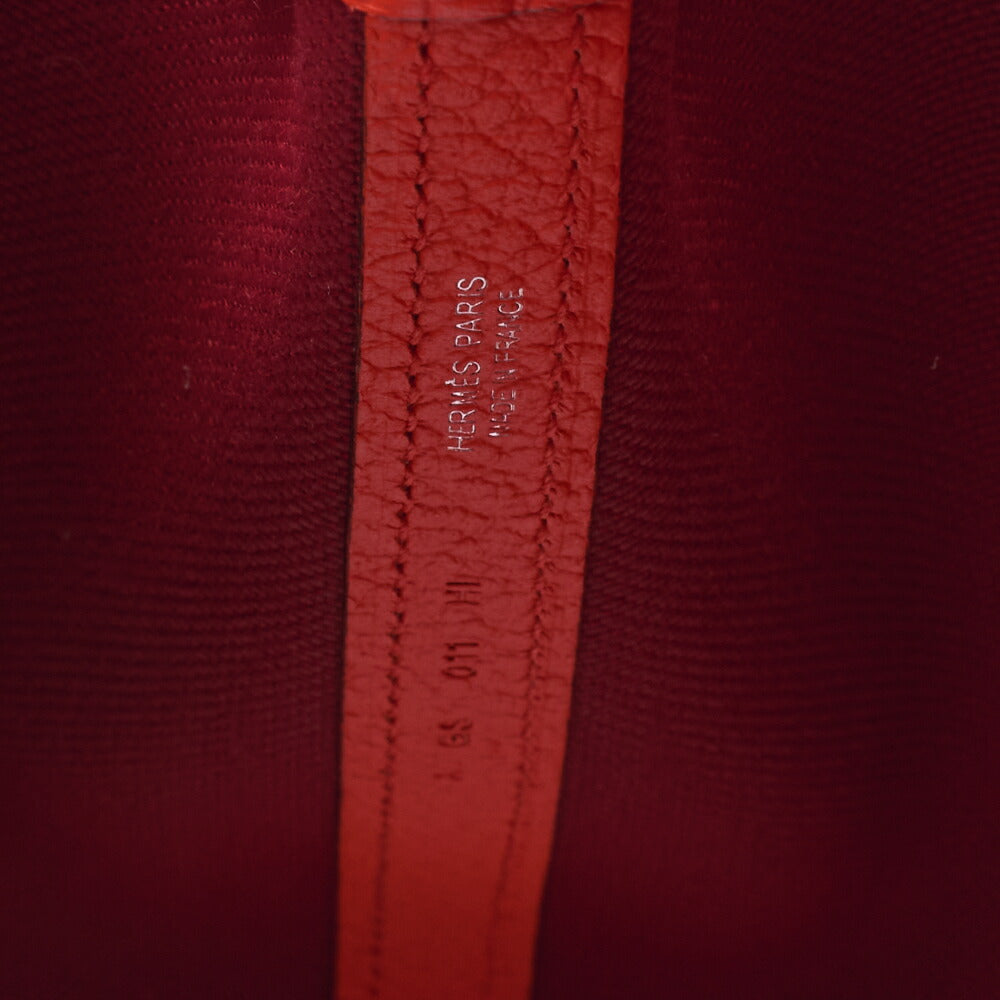 HERMES Garden Party TPM Tote Bag Toile Officer Rouge Grenat Silver-Tone Hardware Pre-Owned