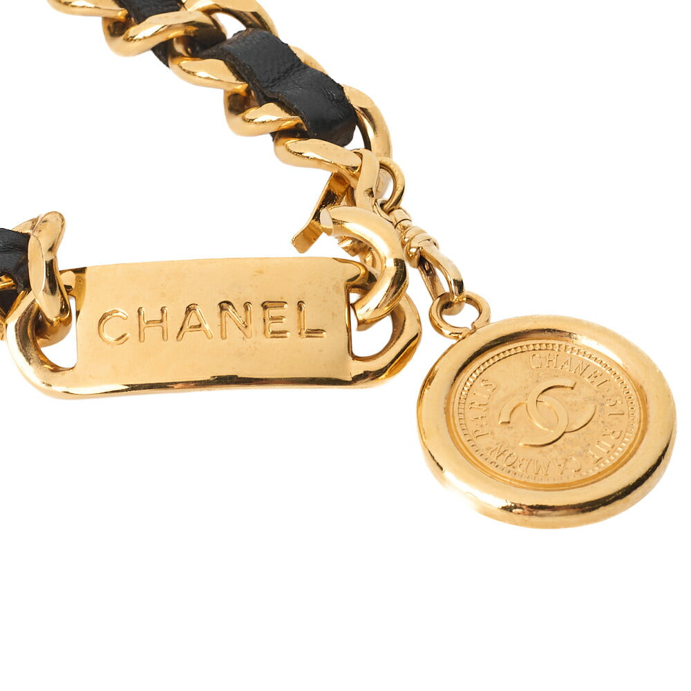 CHANEL Chain Belt, Coco Mark Medallion Charm, GP Leather, Black, Gold-Tone Hardware, Pre-Owned