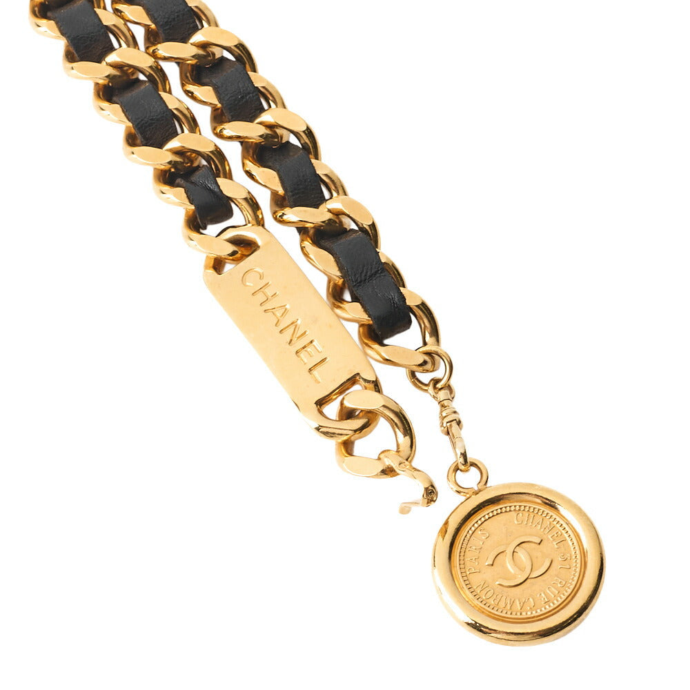 CHANEL Chain Belt, Coco Mark Medallion Charm, GP Leather, Black, Gold-Tone Hardware, Pre-Owned