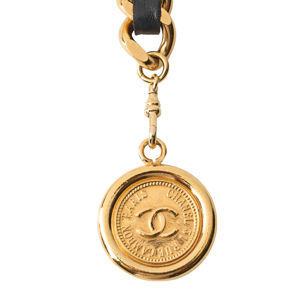 CHANEL Chain Belt, Coco Mark Medallion Charm, GP Leather, Black, Gold-Tone Hardware, Pre-Owned