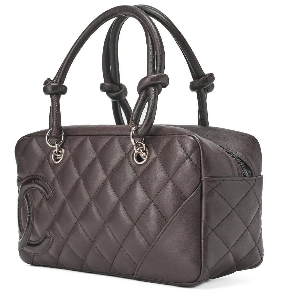CHANEL Mini Tote Bag, Cambon Line, Calfskin, Brown, Silver-Tone Hardware, Pre-Owned