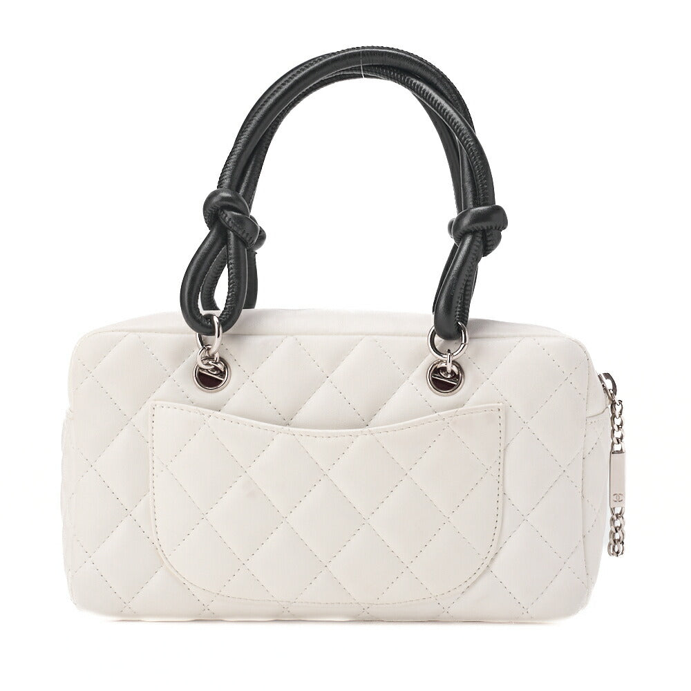 CHANEL Mini Tote Bag, Cambon Line, Calfskin, White, Silver-Tone Hardware, Pre-Owned