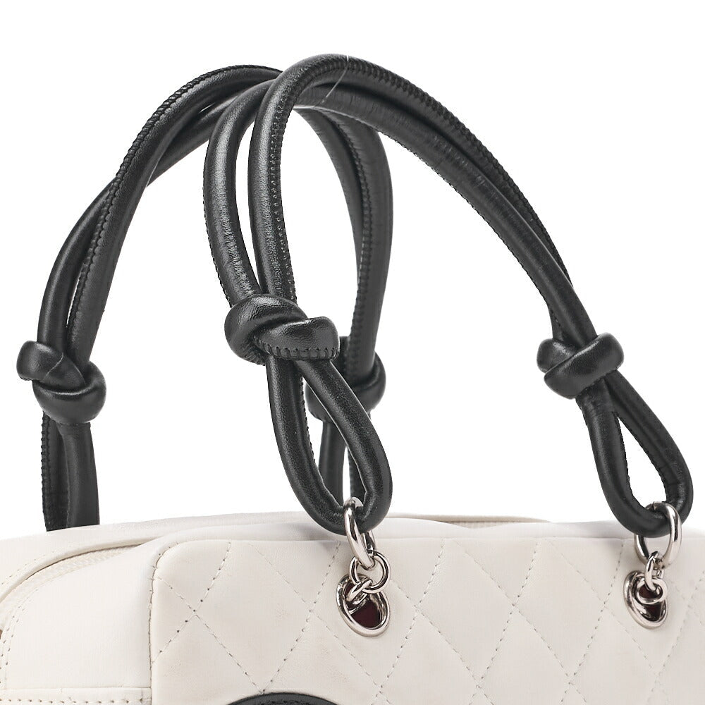 CHANEL Mini Tote Bag, Cambon Line, Calfskin, White, Silver-Tone Hardware, Pre-Owned