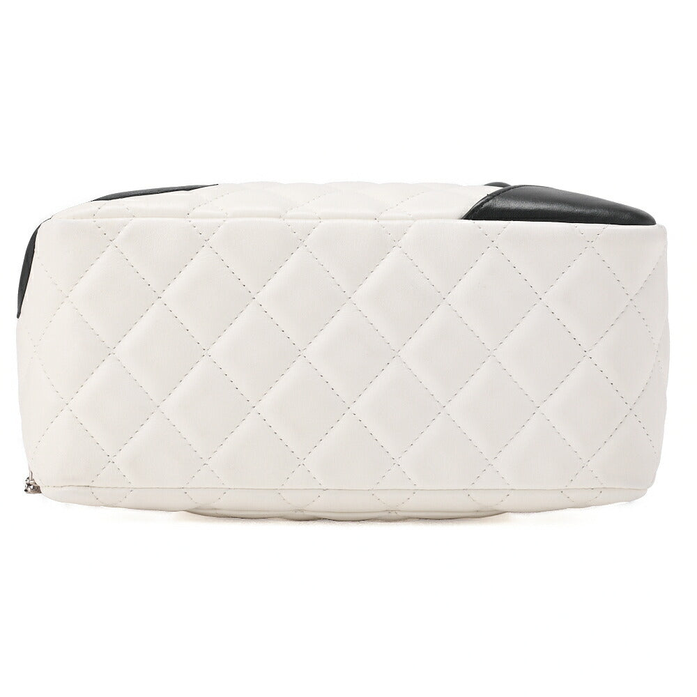 CHANEL Mini Tote Bag, Cambon Line, Calfskin, White, Silver-Tone Hardware, Pre-Owned