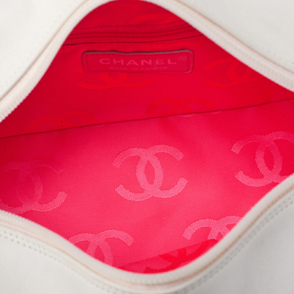 CHANEL Mini Tote Bag, Cambon Line, Calfskin, White, Silver-Tone Hardware, Pre-Owned
