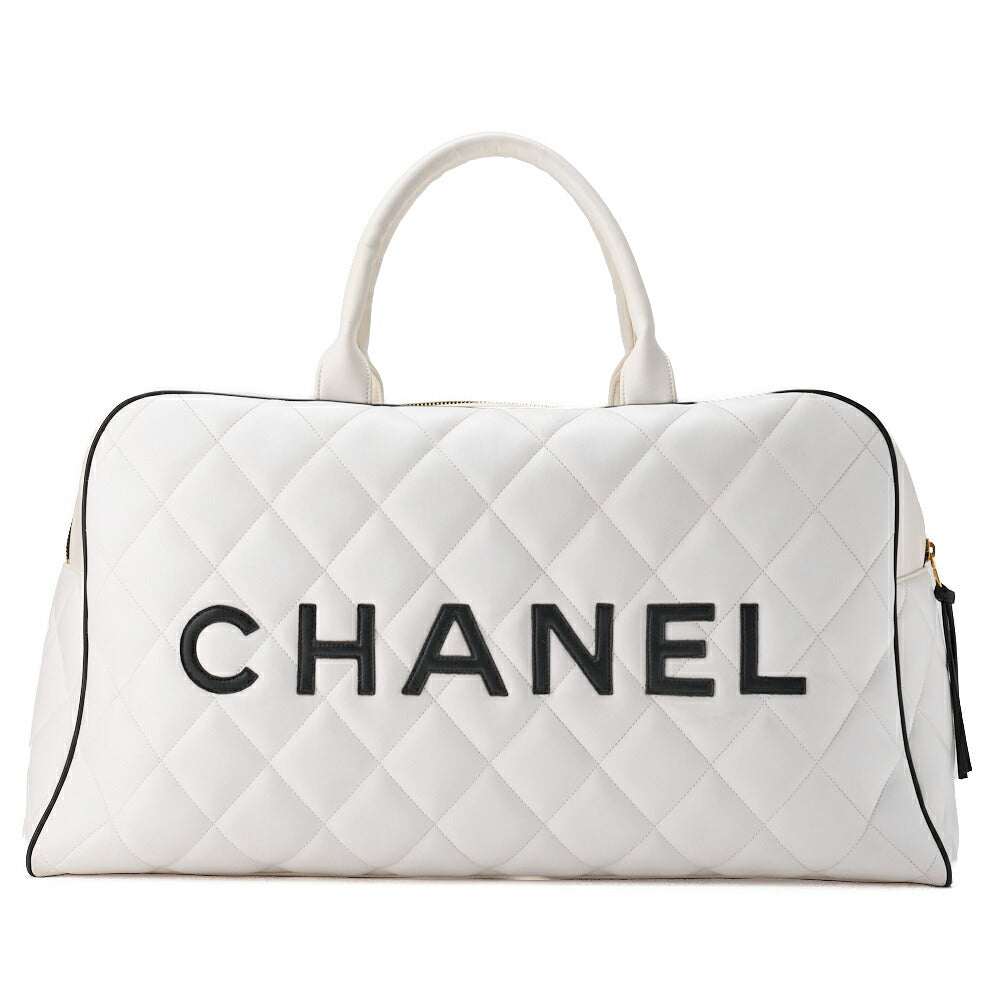 CHANEL Handbag Boston Bag Matelasse Calfskin White Gold-Tone Hardware Pre-Owned