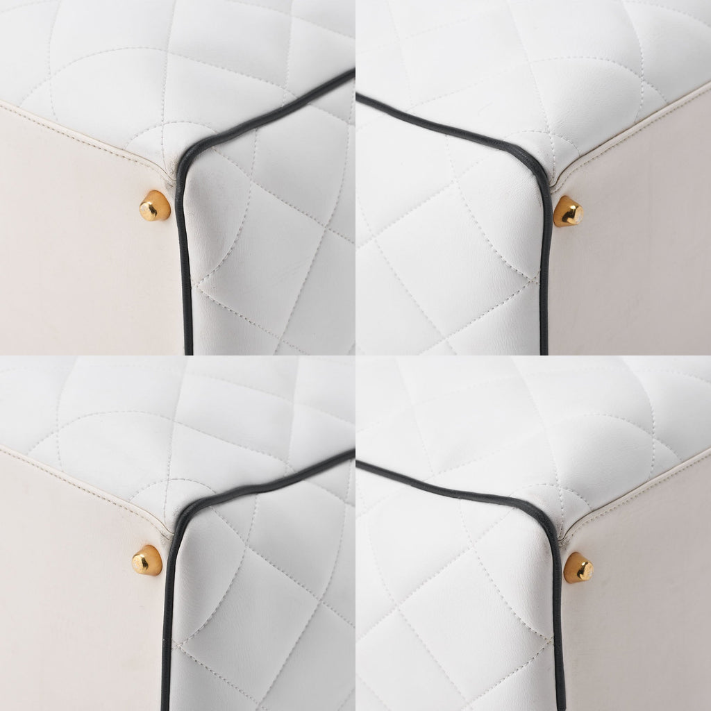 CHANEL Handbag Boston Bag Matelasse Calfskin White Gold-Tone Hardware Pre-Owned