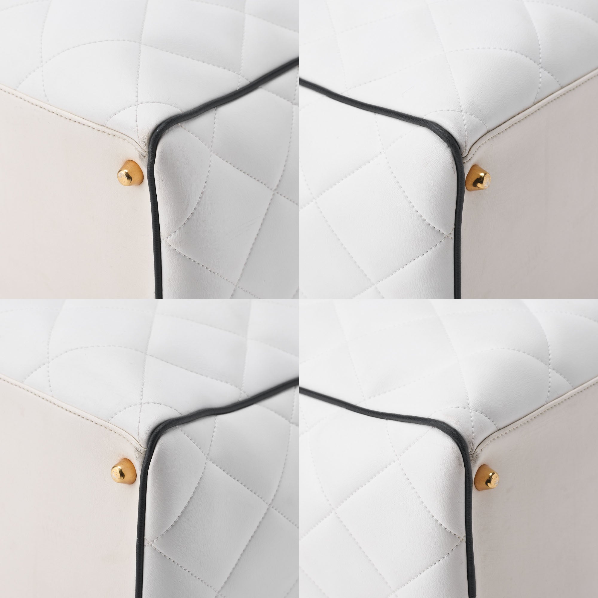 CHANEL Handbag Boston Bag Matelasse Calfskin White Gold-Tone Hardware Pre-Owned