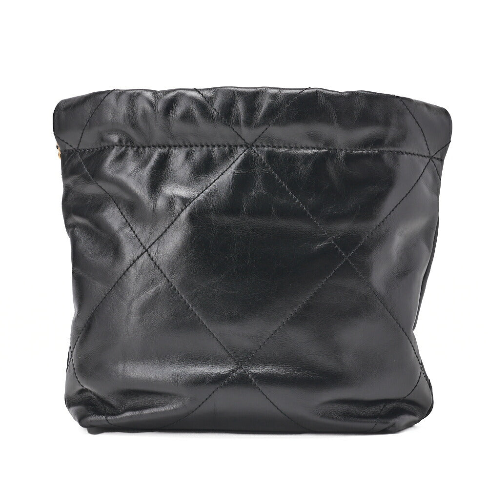 CHANEL   22 Mini Calfskin Black Drawstring Chain Shoulder Bag (Gold-Tone Hardware, Pre-Owned