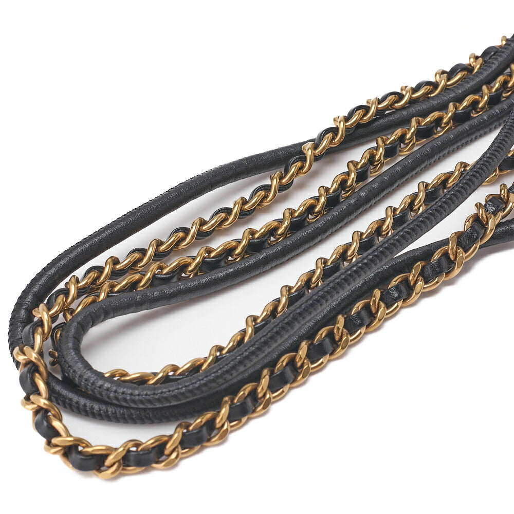 CHANEL   22 Mini Calfskin Black Drawstring Chain Shoulder Bag (Gold-Tone Hardware, Pre-Owned