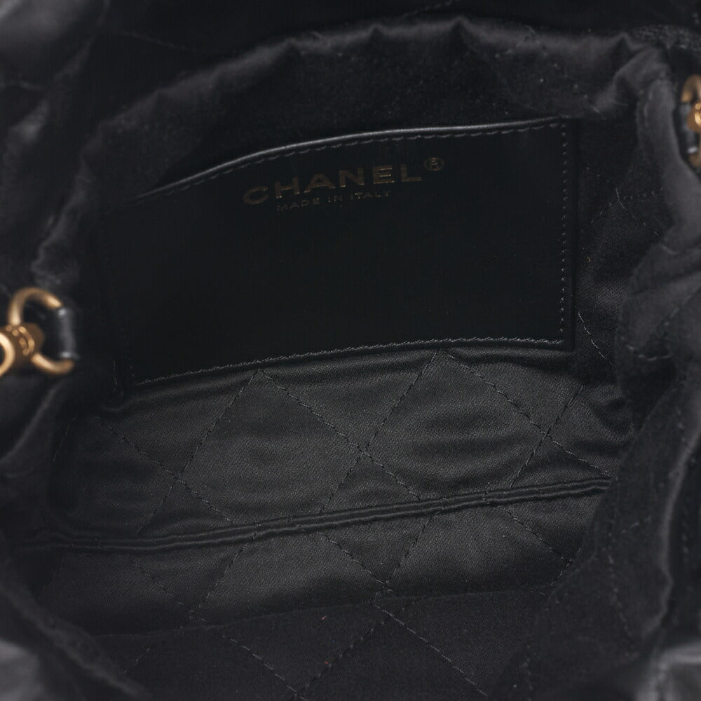 CHANEL   22 Mini Calfskin Black Drawstring Chain Shoulder Bag (Gold-Tone Hardware, Pre-Owned