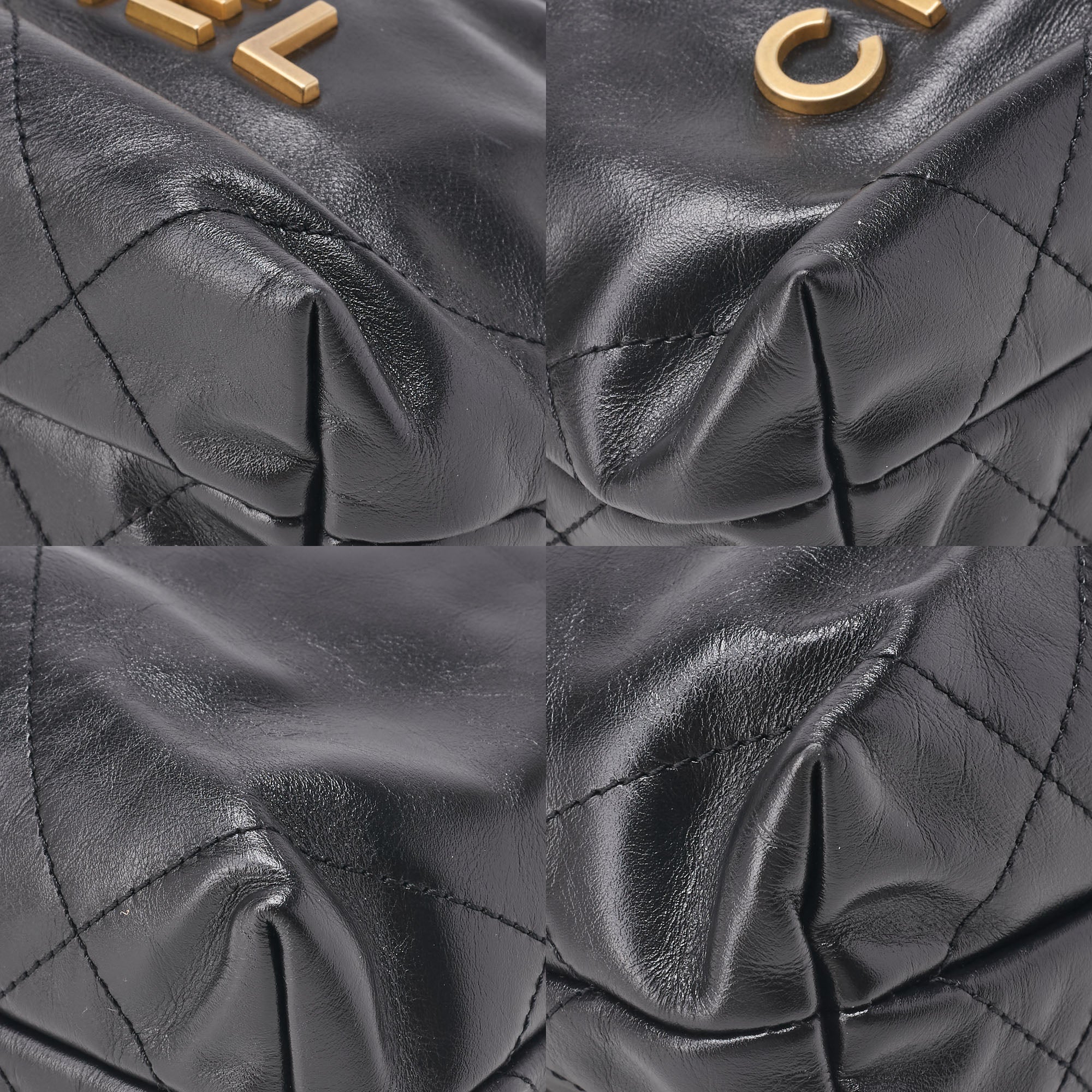 CHANEL   22 Mini Calfskin Black Drawstring Chain Shoulder Bag (Gold-Tone Hardware, Pre-Owned