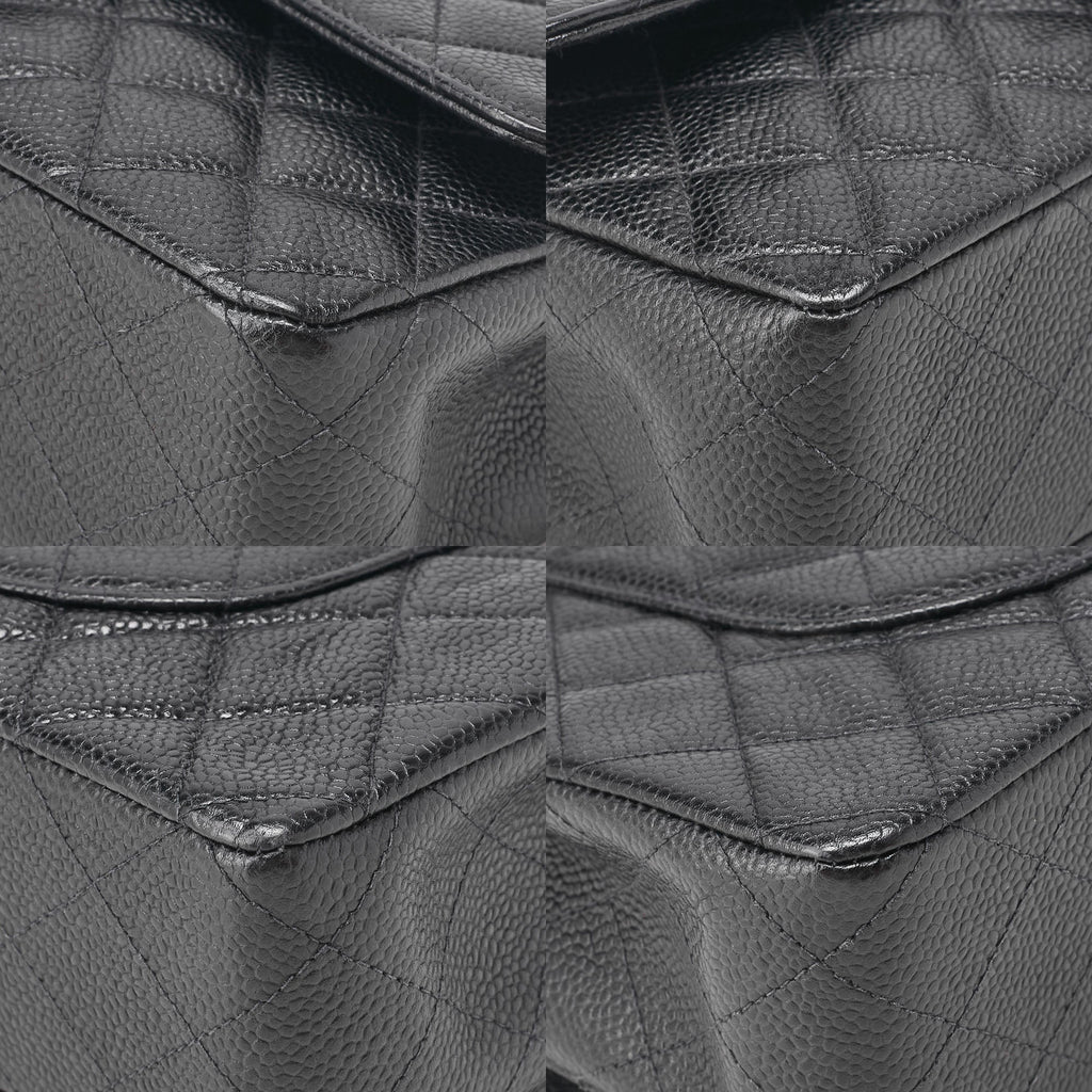 CHANEL Matlasse Double Flap 25cm Chain Shoulder Caviar Skin Black Silver-Tone Hardware, Pre-Owned