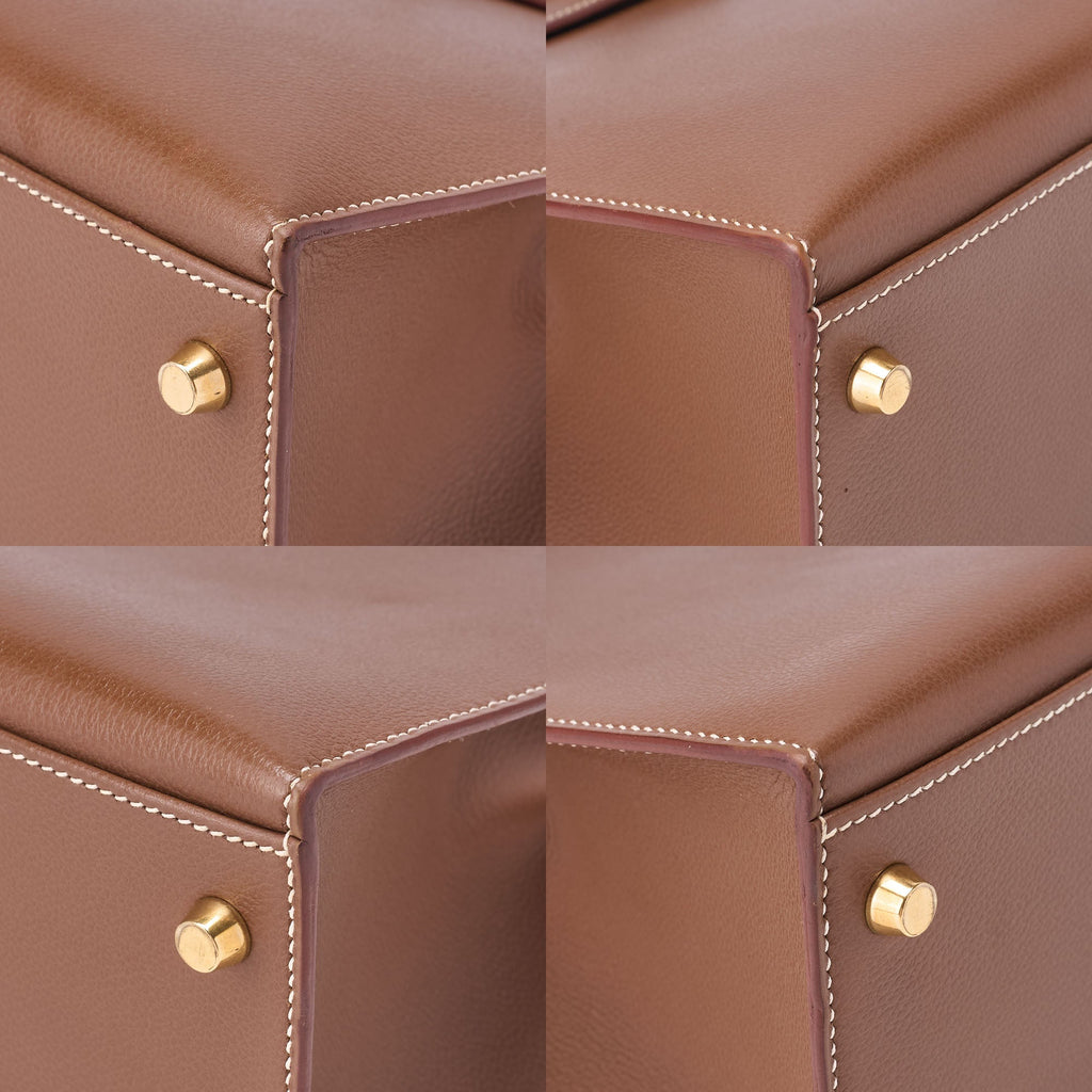 HERMES Kelly 32 External Stitching Handbag Gulliver Brown Gold-Tone Hardware, Pre-Owned