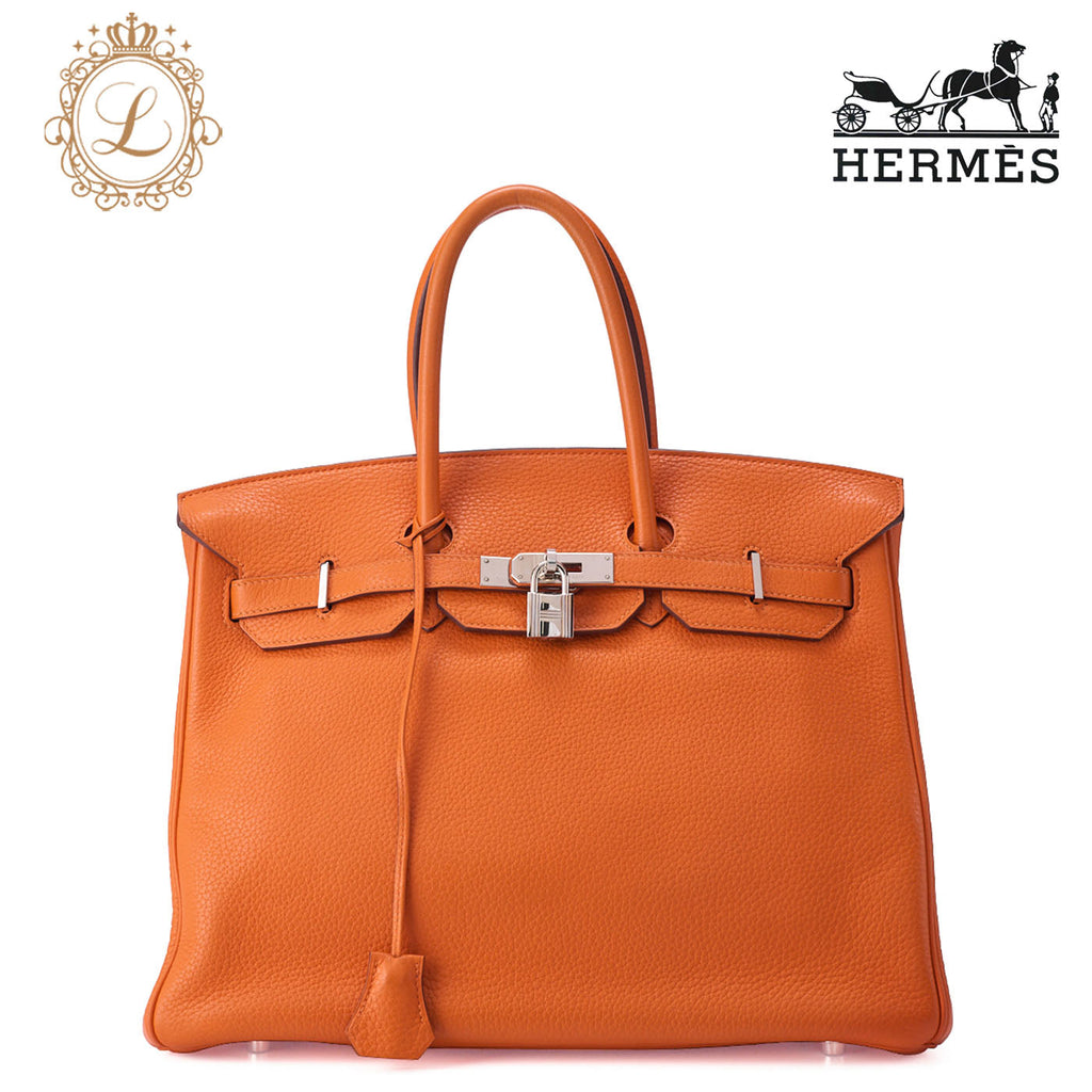 HERMES Birkin 35 Handbag Tryon Orange Silver-Tone Hardware, Pre-Owned