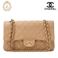 CHANEL Shoulder Bag Matelassé Double Flap 25cm Chain Shoulder Lambskin Beige Gold-Tone Hardware, Pre-Owned