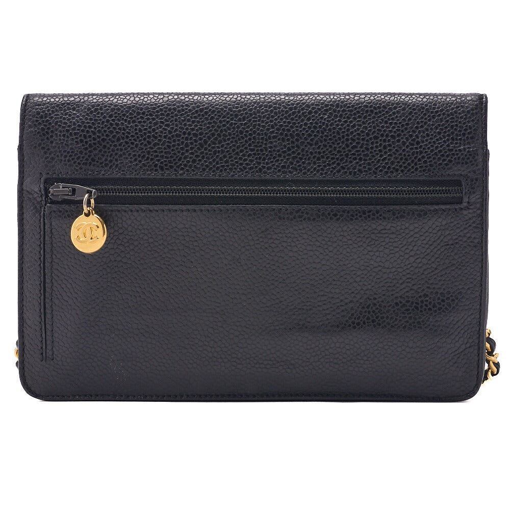 CHANEL Shoulder Bag Chain Wallet Caviar Black Gold-Tone Hardware, Pre-Owned