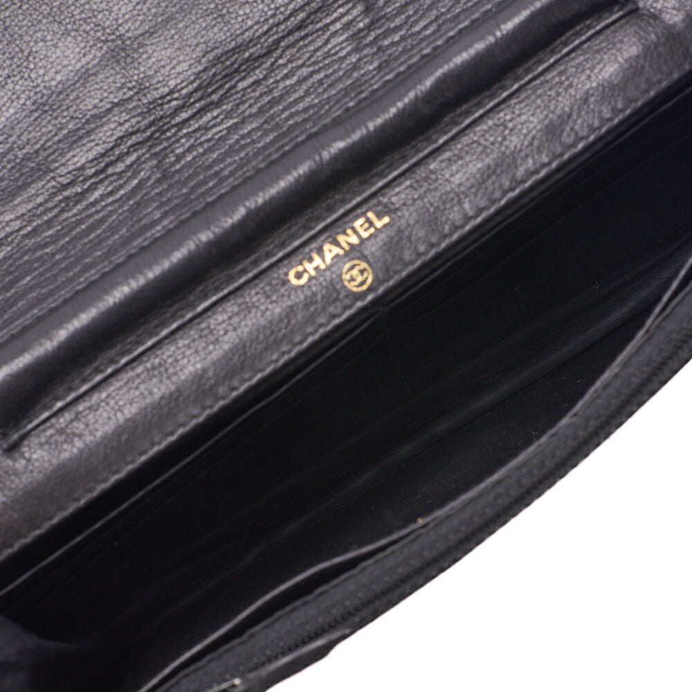 CHANEL Shoulder Bag Chain Wallet Caviar Black Gold-Tone Hardware, Pre-Owned