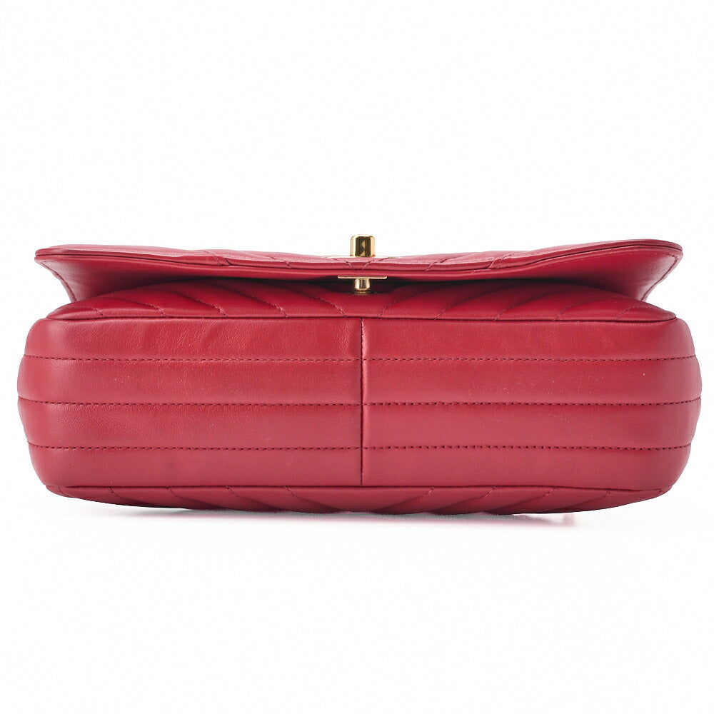 CHANEL Shoulder Bag Calfskin V-Stitch Red Cocomark Single Flap Gold-Tone Hardware, Pre-Owned