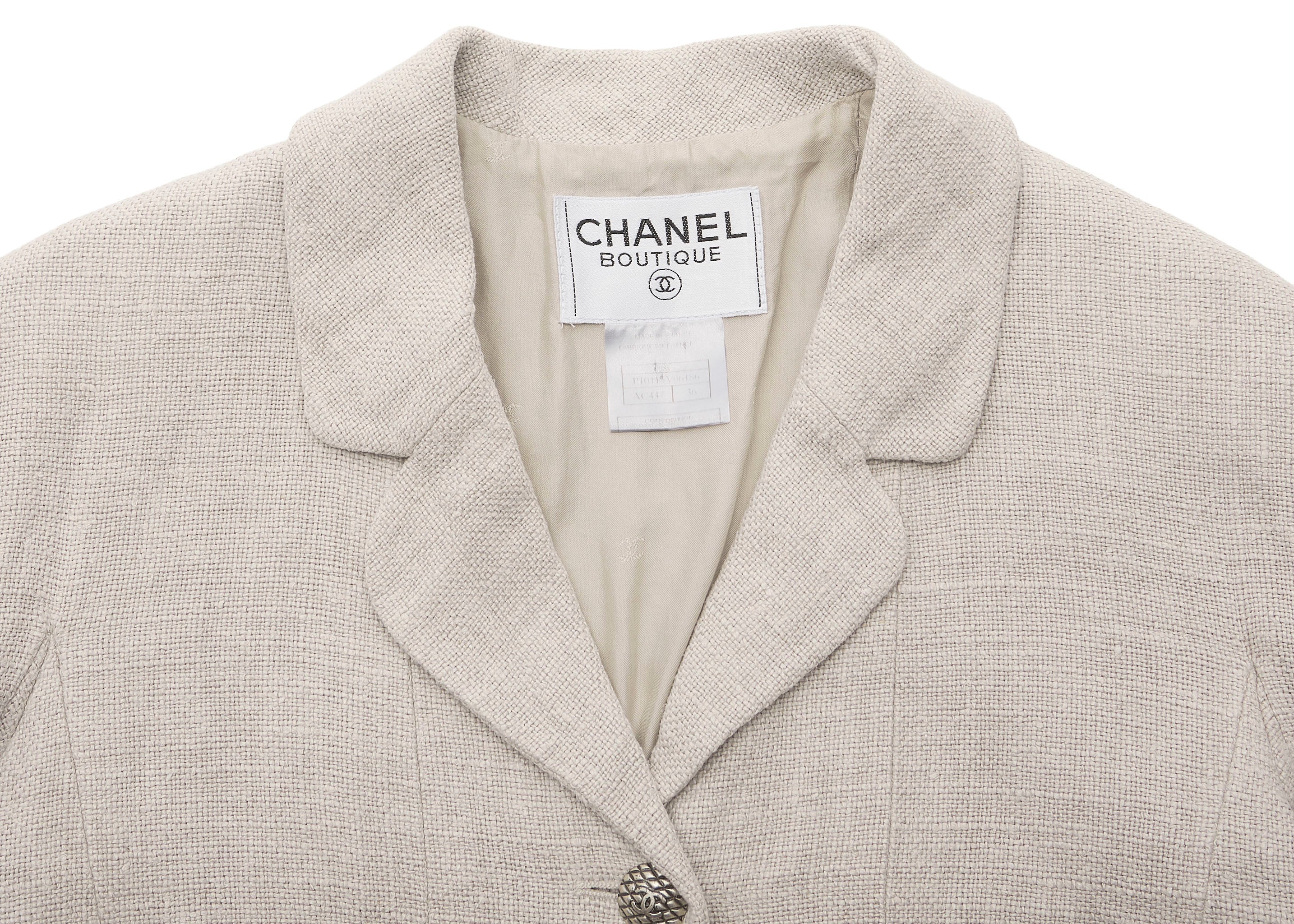 CHANEL Coco Button Jacket 36 Beige Top Long Sleeve Blouson Cut-and-Sew Outerwear Branded Gold-Tone Hardware, Pre-Owned