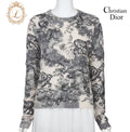 Dior All-Over Cashmere Sweater 36 White x Black Knit Top Long Sleeve Cut & Sew Branded   Pre-Owned