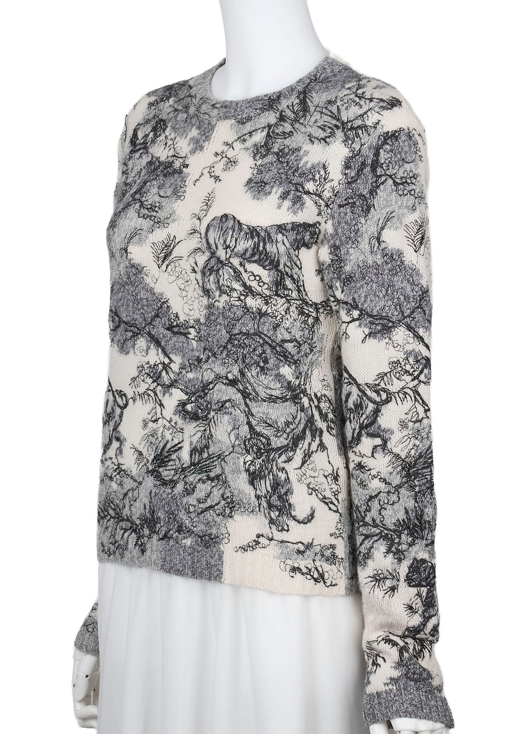 Dior All-Over Cashmere Sweater 36 White x Black Knit Top Long Sleeve Cut & Sew Branded   Pre-Owned