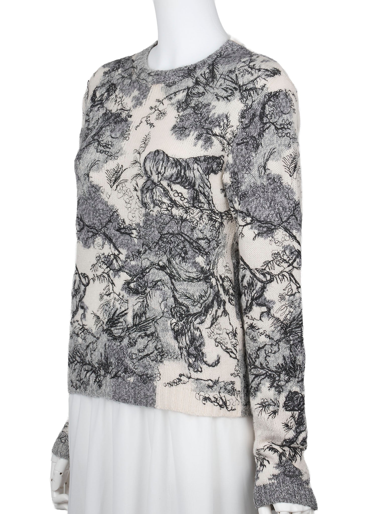 Dior All-Over Cashmere Sweater 36 White x Black Knit Top Long Sleeve Cut & Sew Branded   Pre-Owned