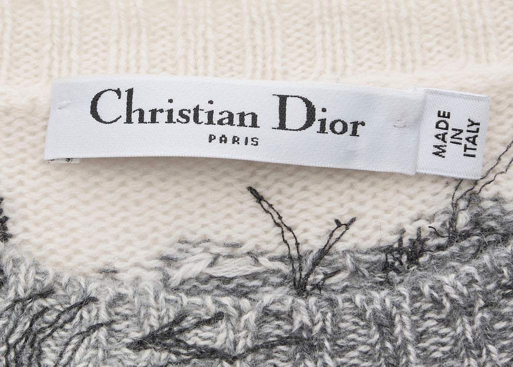 Dior All-Over Cashmere Sweater 36 White x Black Knit Top Long Sleeve Cut & Sew Branded   Pre-Owned