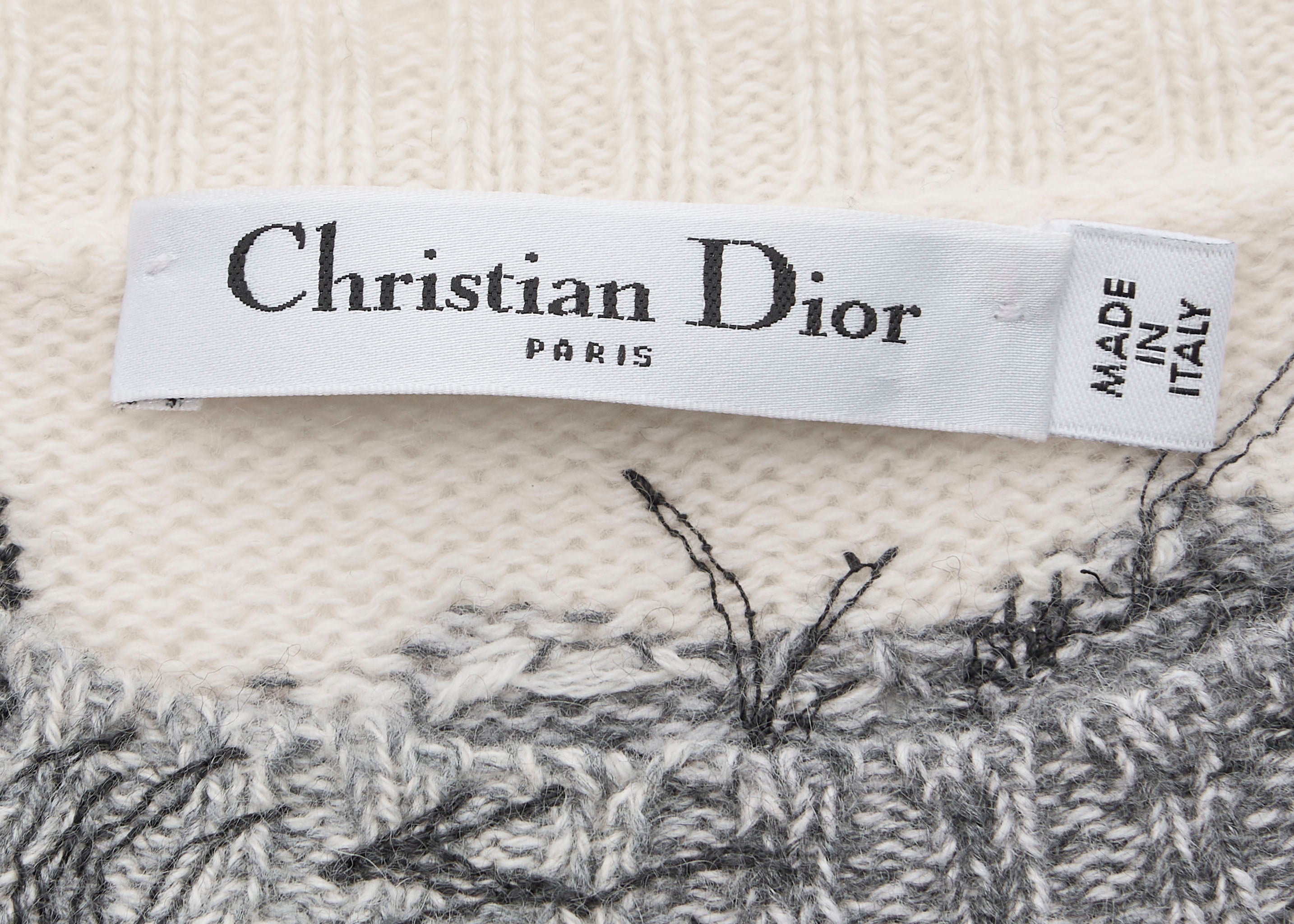 Dior All-Over Cashmere Sweater 36 White x Black Knit Top Long Sleeve Cut & Sew Branded   Pre-Owned