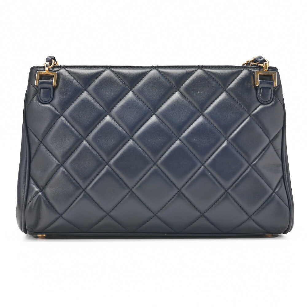 CHANEL Chain Shoulder Matelasse Bicolore Calfskin Navy Gold-Tone Hardware, Pre-Owned