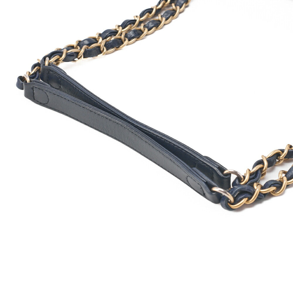 CHANEL Chain Shoulder Matelasse Bicolore Calfskin Navy Gold-Tone Hardware, Pre-Owned