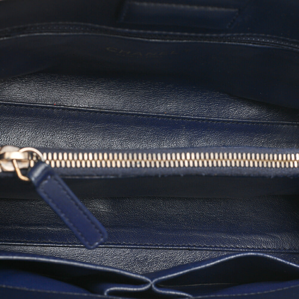 CHANEL Chain Shoulder Matelasse Bicolore Calfskin Navy Gold-Tone Hardware, Pre-Owned