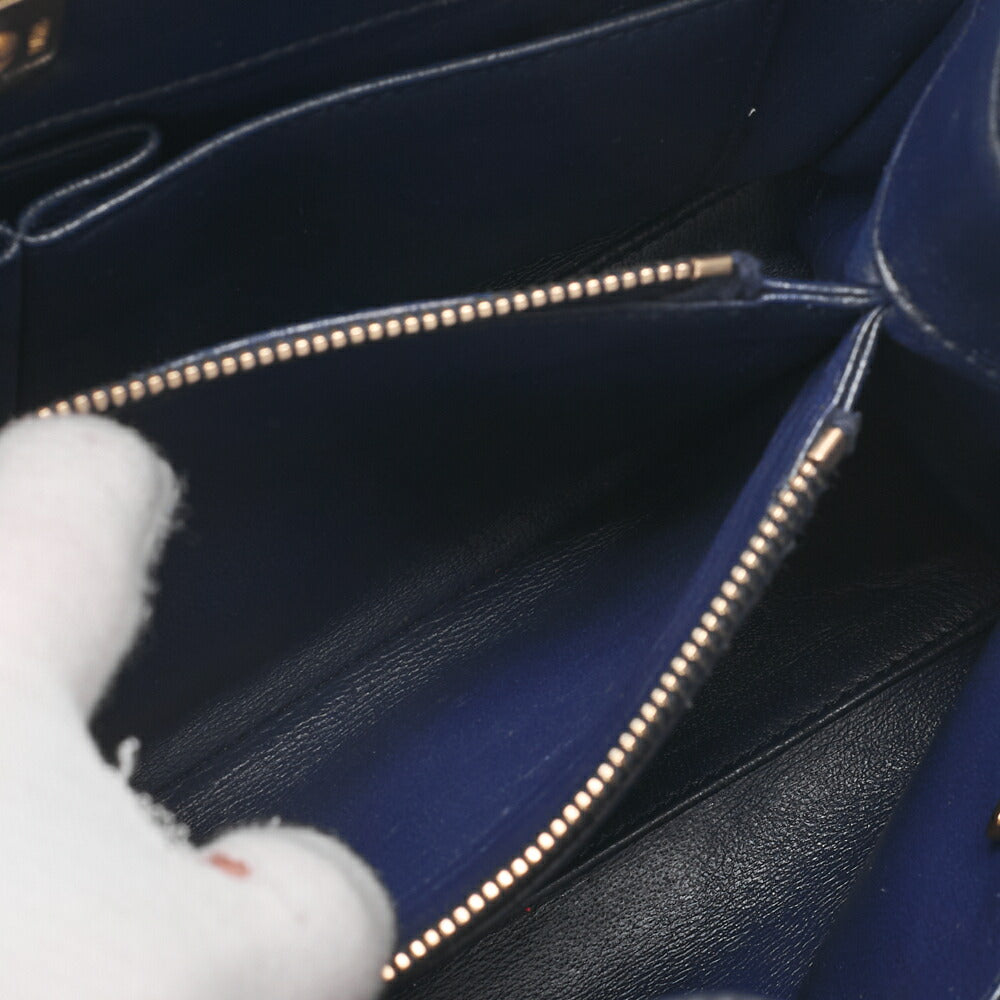 CHANEL Chain Shoulder Matelasse Bicolore Calfskin Navy Gold-Tone Hardware, Pre-Owned