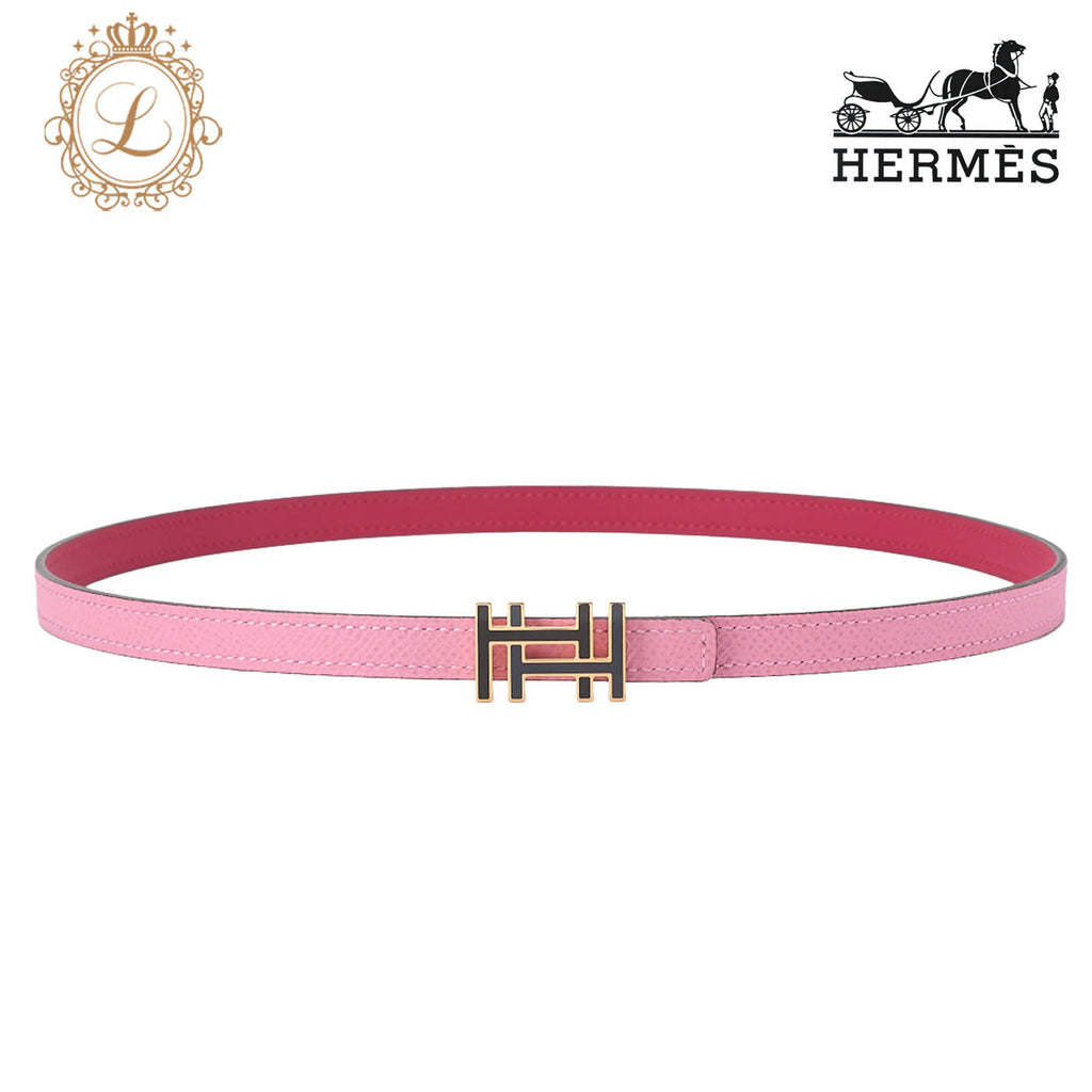 HERMES H au Carré Belt in Veau Swift × Veau Epsom – Pink with Gold-Tone Hardware, Pre-Owned