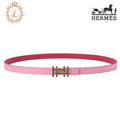 HERMES H au Carré Belt in Veau Swift × Veau Epsom – Pink with Gold-Tone Hardware, Pre-Owned