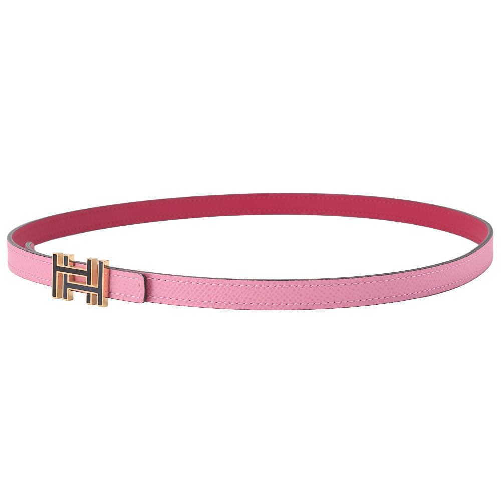 HERMES H au Carré Belt in Veau Swift × Veau Epsom – Pink with Gold-Tone Hardware, Pre-Owned