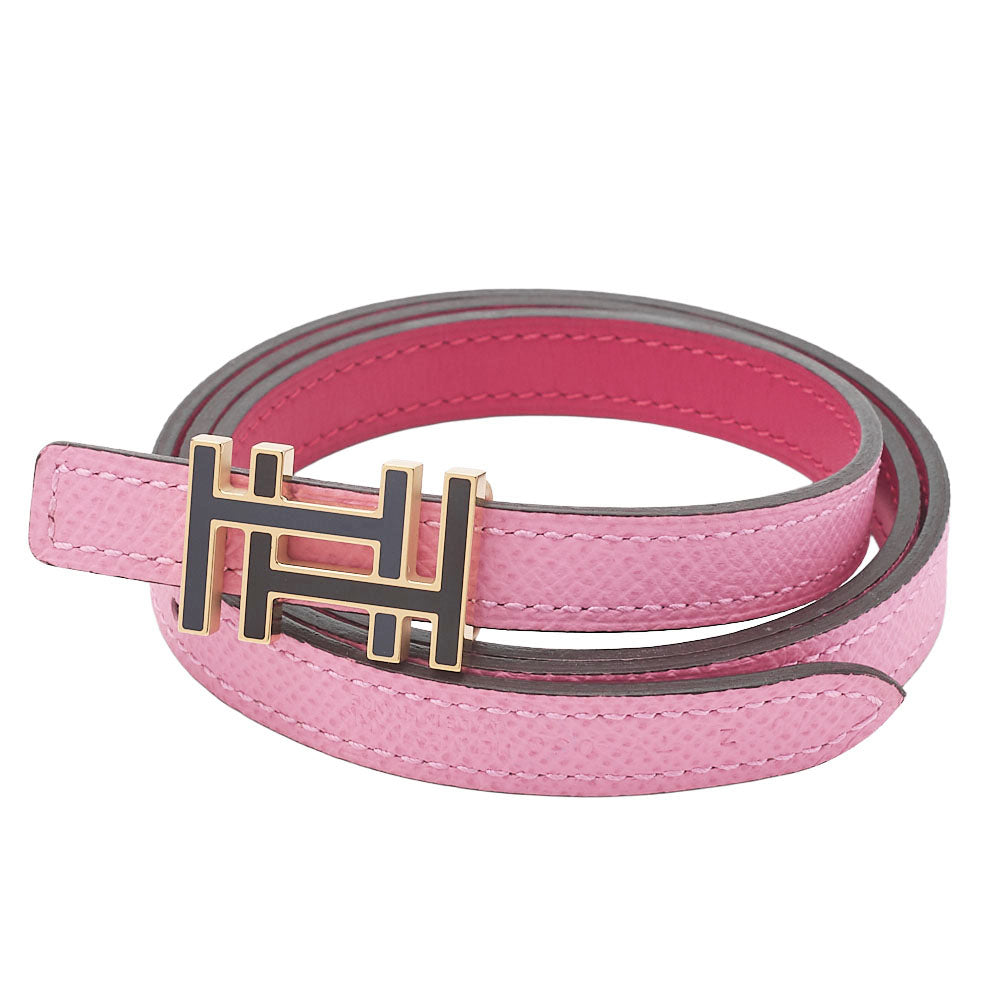 HERMES H au Carré Belt in Veau Swift × Veau Epsom – Pink with Gold-Tone Hardware, Pre-Owned