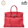HERMES Birkin 35 Handbag Taurillon Clemence Bougainvillea Silver-Tone Hardware, Pre-Owned