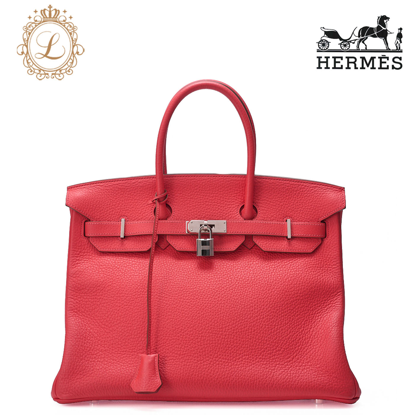 HERMES Birkin 35 Handbag Taurillon Clemence Bougainvillea Silver-Tone Hardware, Pre-Owned