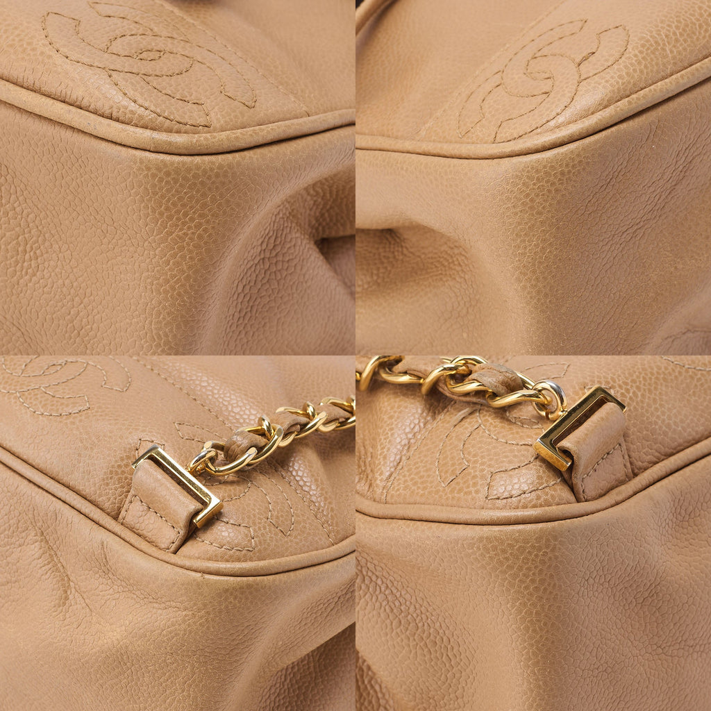 CHANEL Backpack Caviar Skin Triple Coco Turnlock Beige Gold-Tone Hardware, Pre-Owned