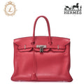 HERMES Birkin 35 Handbag Taurillon Clemence Bougainvillea Silver-Tone Hardware, Pre-Owned