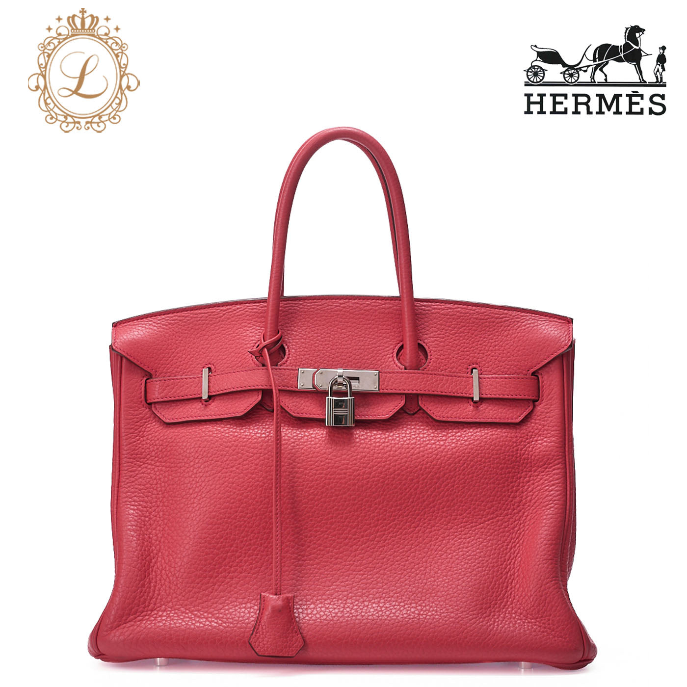 HERMES Birkin 35 Handbag Taurillon Clemence Bougainvillea Silver-Tone Hardware, Pre-Owned