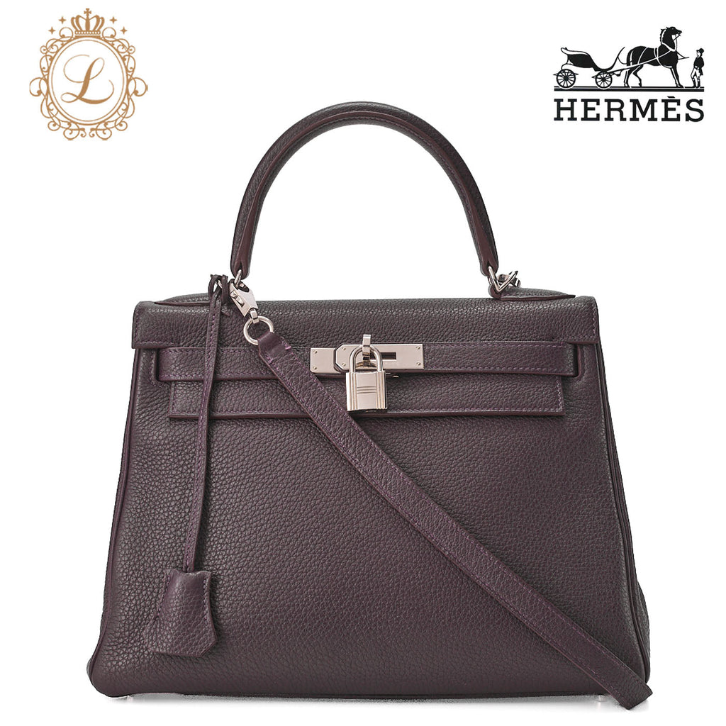 HERMES Kelly 28 Handbag Inner Stitch Togo Rezan Silver-Tone Hardware, Pre-Owned