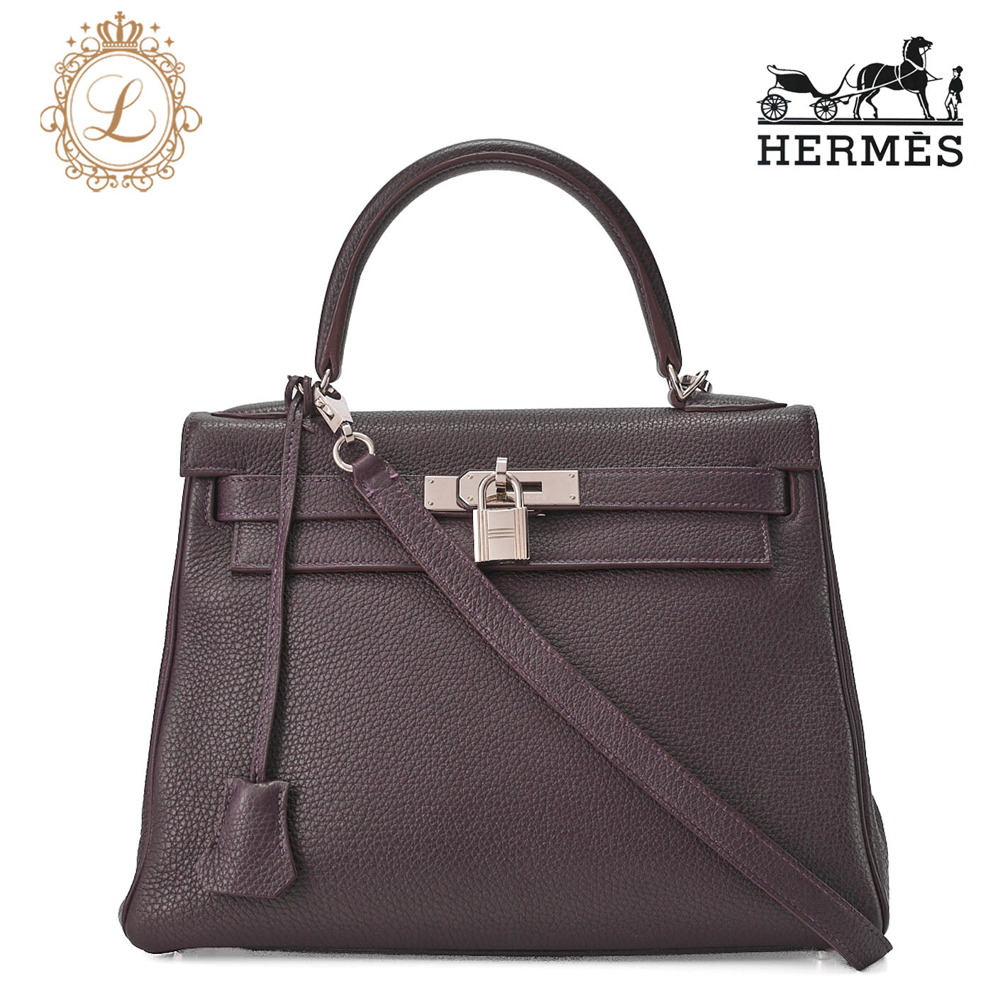 HERMES Kelly 28 Handbag Inner Stitch Togo Rezan Silver-Tone Hardware, Pre-Owned
