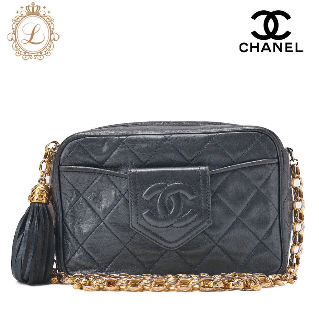 CHANEL Matlasse Coco Mark with Fringe Bijou Chain Shoulder Lambskin Navy (Gold Fittings) Women's Bag High Brand [Used] [Free Shipping]