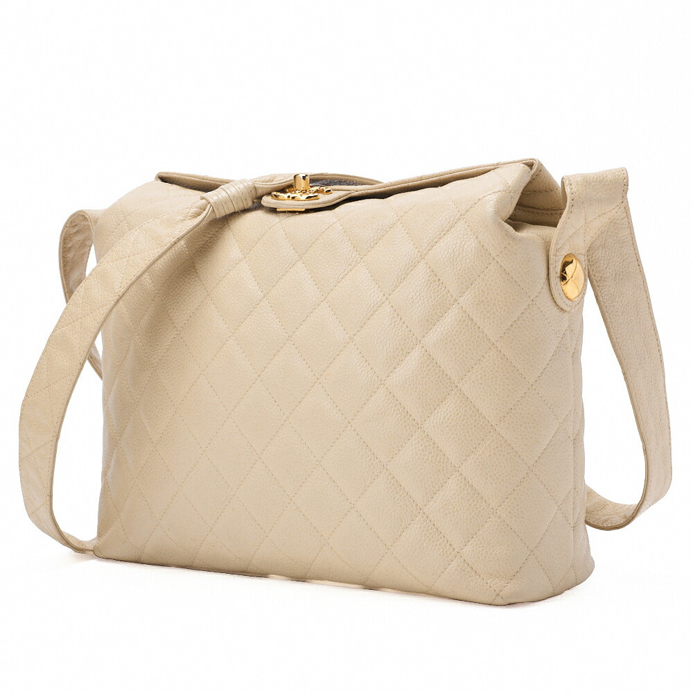 CHANEL Matlasse Upper Coco Mark Shoulder Bag Caviar Skin Beige Gold-Tone Hardware, Pre-Owned